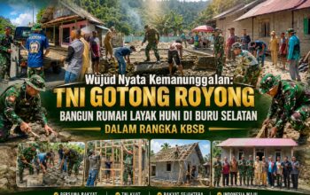 Wujud Nyata Kemanunggalan: TNI Gotong Royong Bangun Rumah Layak Huni di Buru Selatan Dalam Rangka KBSB