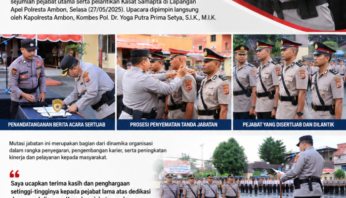 Kapolresta Ambon Pimpin Sertijab Pejabat Utama, Kabaglog, Kasatresnarkoba, Kapolsek Nusaniwe, dan Kasat Samapta Resmi Berganti